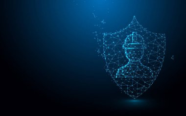 Çizgilerden, üçgenlerden ve parçacık stili tasarımından güvenlik iş simgesi. İllüstrasyon vektörü