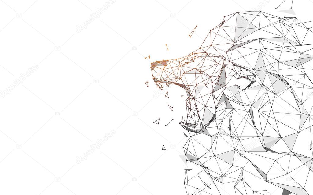 Lion Roaring from lines, triangles and particle style design. Illustration vector