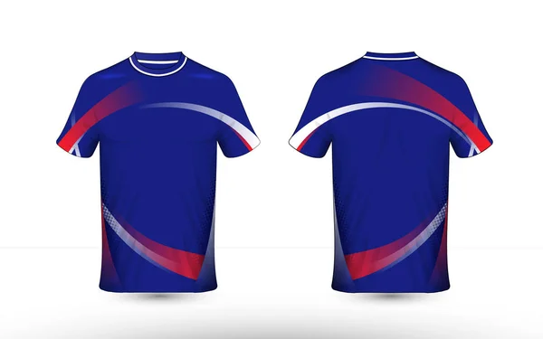 Blå, röd och vit e-sport t-shirt design layoutmall — Stock vektor