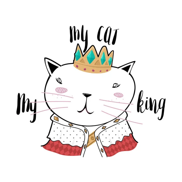 FreeHand en leuke cartoon. Koning van de kat — Stockvector