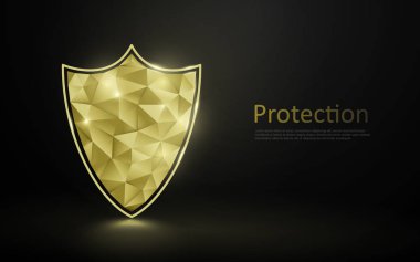 Altın lüks kalkan koruması. Birinci sınıf güvenlik. Vektör çizimi