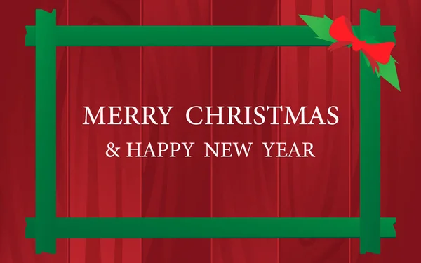 Frohe Weihnachten und ein gutes neues Jahr Postkarte. rotes altes Holz mit grünem Rahmenhintergrund — Stockvektor