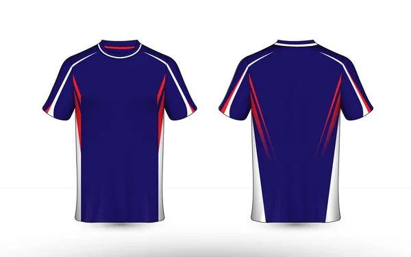 Blauwe, rode en witte lay-out e-sport t-shirt ontwerpsjabloon — Stockvector