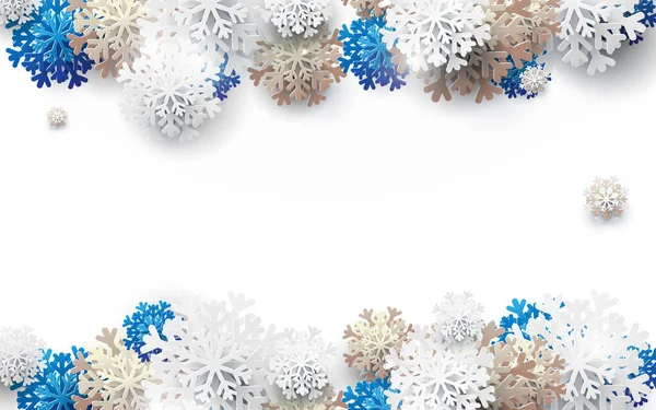 С Новым годом и Рождеством. Абстрактный белый, золотой и голубой подснежники фон. Бумажное искусство и дизайн ремесел. Пространство для вашего дизайна — стоковый вектор