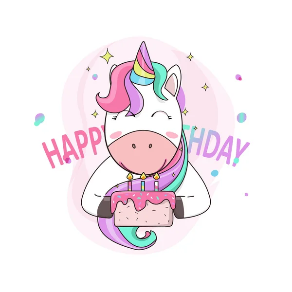 Lindos Unicornios Como Cumpleaños Sorpresa Tarta Cumpleaños — Vector de stock