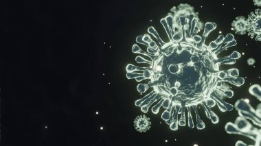 3 boyutlu grip virüsü COVID-19 virüsü hücresi. Coronavirus Covid-19 grip pankartı. Mikroskop Virüsü Kapat