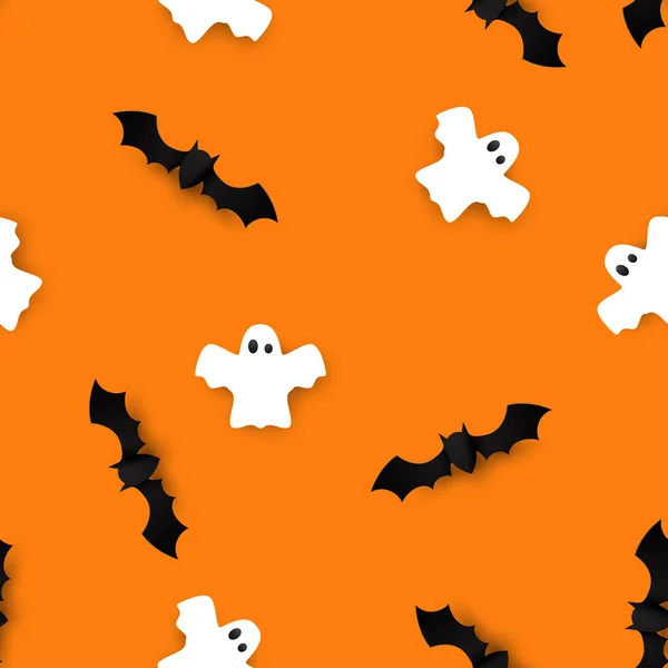Leuke Vleermuizen Spoken Naadloze Patroon Vector Halloween Achtergrond Vectorillustratie — Stockvector