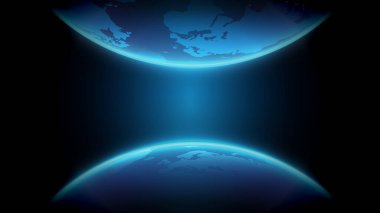 Fütürist internet ve teknolojiye sahip gezegenin haritası. Yüzen mavi gezegen Dünya. Genel sosyal ağ