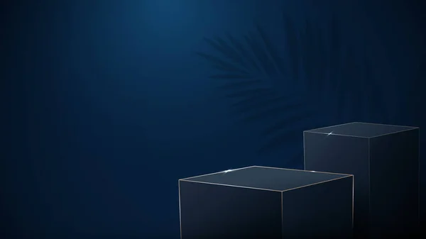 3Dダークブルーとゴールドボックスの表彰台は 高級コンセプトで表示します ベクターイラスト — ストックベクタ