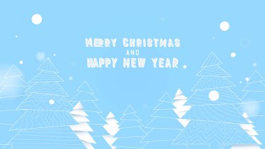 Mavi ve beyaz renklerde basit bir Noel ağacı. Mutlu Noeller ve yeni yıl geçmişi