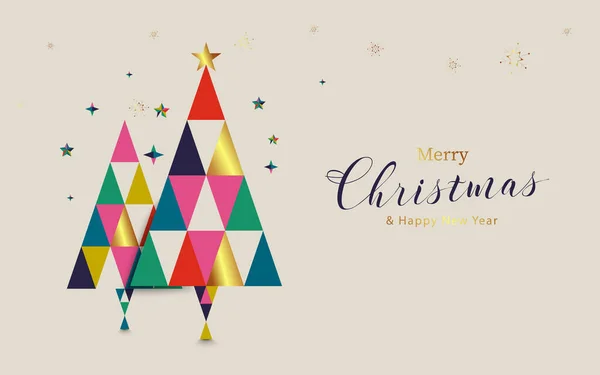 Frohe Weihnachten Und Ein Gutes Neues Jahr Weihnachtsbaum Und Geometrische — Stockvektor