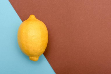 Mavi-kahverengi zemin üzerine bir sarı limon