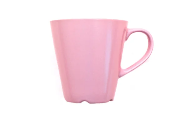 Hermosa taza rosa con mango aislado sobre fondo blanco — Foto de Stock