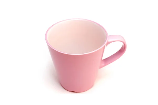 Caneca bonita rosa com alça isolada no fundo branco — Fotografia de Stock