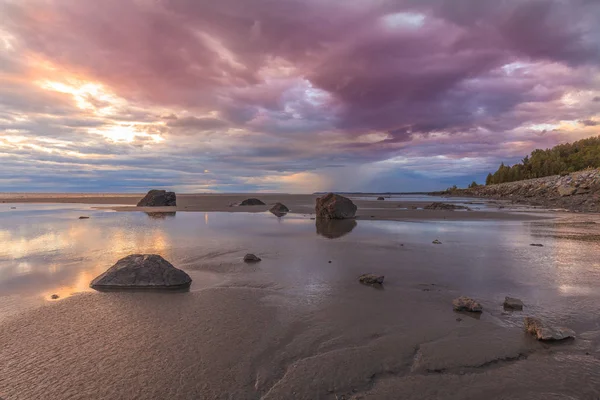 Tramonto Panoramico Lungo Cuoco Ingresso Alaska Con Bassa Marea — Foto Stock