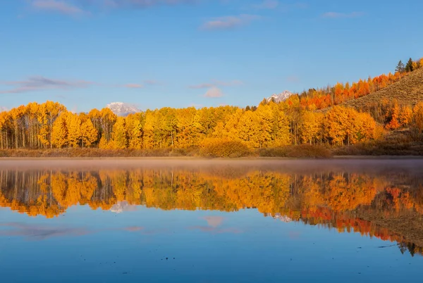 Scenic Reflection Tetons Autumn Oxbow Bend — Stock Photo, Image