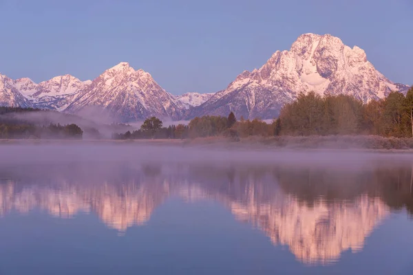 Reflexo Cênico Outono Dos Tetons Nascer Sol — Fotografia de Stock