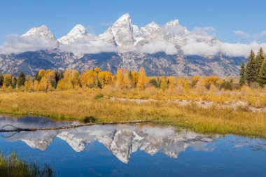 Tetons 'da manzaralı bir sonbahar yansıması manzarası