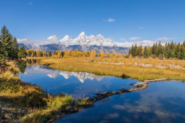 Tetons 'da manzaralı bir sonbahar yansıması manzarası