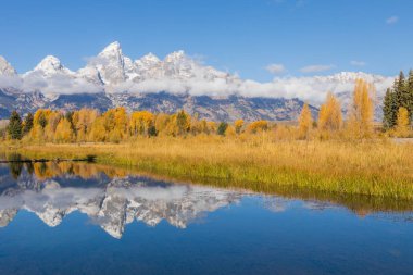Tetons 'da manzaralı bir sonbahar yansıması manzarası