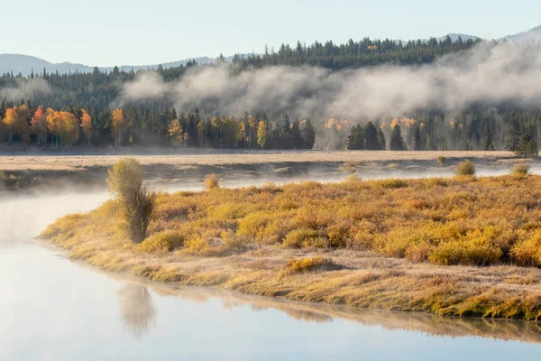 Mlhavé Ráno Krajina Tetons Podzim — Stock fotografie