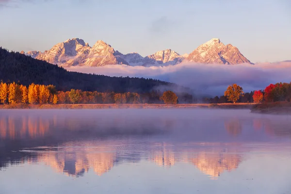 Ősszel Tetons Festői Sunrise Tükre — Stock Fotó