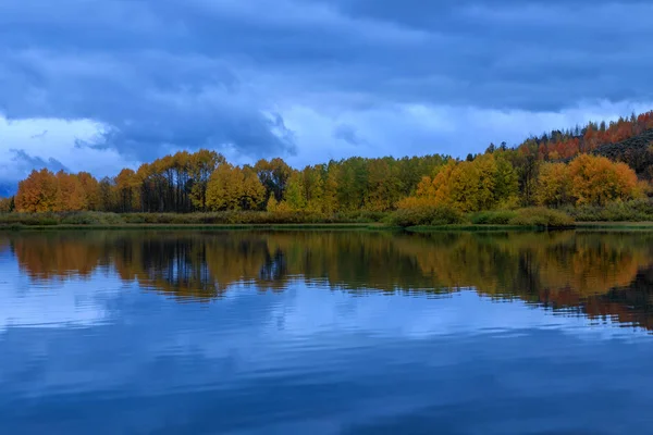 Scenic Reflection Tetons Autumn Blue Hour Just Sunrise — Stock Photo, Image