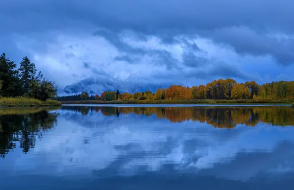 Scenic Reflection Tetons Autumn Blue Hour Just Sunrise — Stock Photo, Image