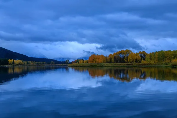 Scenic Reflection Tetons Autumn Blue Hour Just Sunrise — Stock Photo, Image