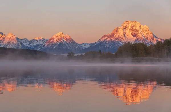 Reflexo Cênico Nascer Sol Dos Tetons Outono — Fotografia de Stock