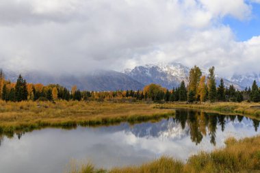 Tetons doğal bir sonbahar yansıma manzara