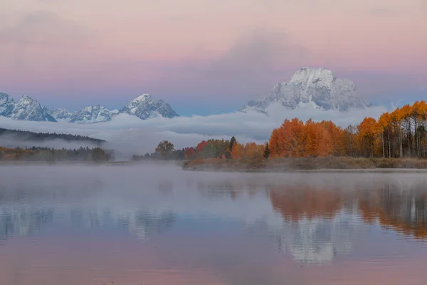 Reflet Pittoresque Lever Soleil Des Tétons Automne — Photo