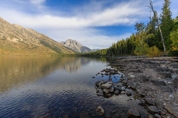 Scenic Lago Jenny Parque Nacional Teton Wyoming Outono — Fotografia de Stock