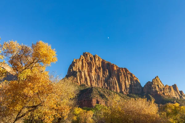 Scenic Autumn Landscape Zion National Park Utah Moon — Stock Photo, Image