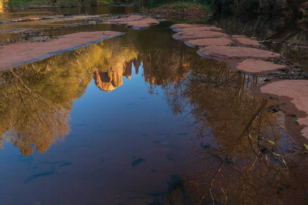 Scenic Reflection Cathedral Rocks Sedona Arizona Fall — Stock Photo, Image