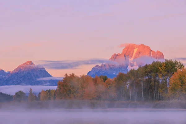 Uma Paisagem Cênica Nascer Sol Dos Tetons Outono — Fotografia de Stock