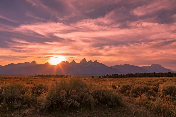 Coucher Soleil Pittoresque Dans Les Tetons Wyoming — Photo