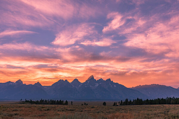 a scenic sunset in the Tetons of Wyoming