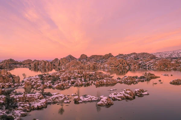 Pôr Sol Inverno Cênico Lago Watson Prescott Arizona — Fotografia de Stock