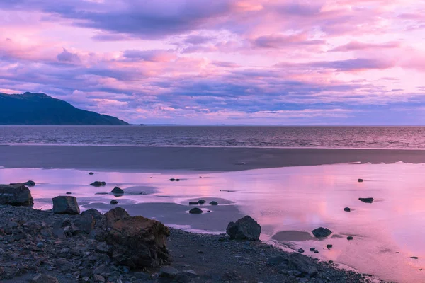 Uma Paisagem Cênica Por Sol Longo Costa Alaska — Fotografia de Stock