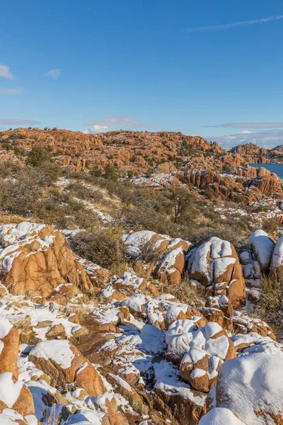 Живописный Пейзаж Озера Уотсон Прескотт Аризона Зимой — стоковое фото