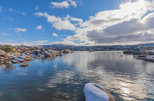 Malowniczych Okolicach Watson Jezioro Prescott Arizona Snow Zima — Zdjęcie stockowe