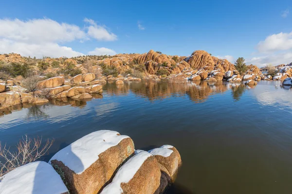 Paesaggio Panoramico Watson Lake Prescott Arizona Dopo Una Neve Invernale — Foto Stock