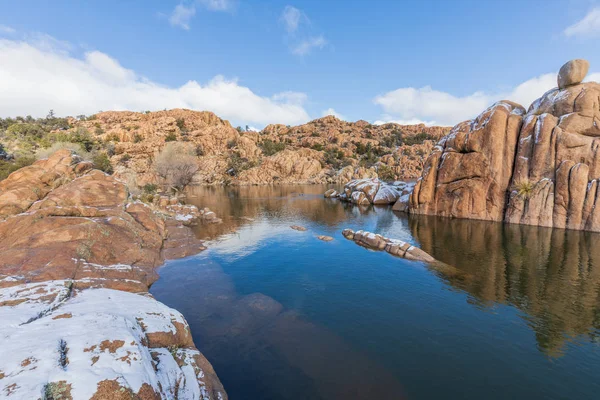 Paesaggio Panoramico Watson Lake Prescott Arizona Dopo Una Neve Invernale — Foto Stock