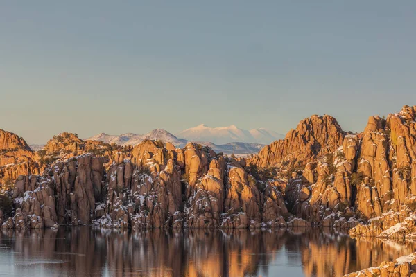 Den Snötäckta Landskap Watson Lake Prescott Arizona Vintern — Stockfoto