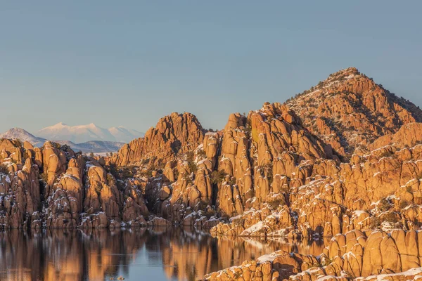 Den Snötäckta Landskap Watson Lake Prescott Arizona Vintern — Stockfoto
