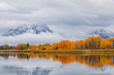 sonbaharda Tetons bir doğal yansıma manzara