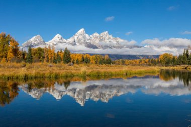 sonbaharda Teton aralığının güzel bir yansıma manzara