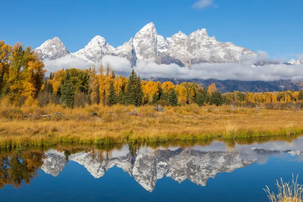 Paisaje Reflexión Escénica Cordillera Teton Otoño —  Fotos de Stock