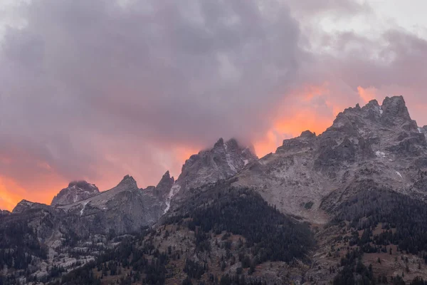 Una Hermosa Puesta Sol Cordillera Los Tetones Wyoming Otoño —  Fotos de Stock